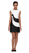 This fitted two tone dress, so immediately sixties and mod, is a true reflection of quality tailoring. The elaborate shape of the panels, within a simple but timeless fitted silhouette allows for the colour contrast to aid in making an entrance. Made of Italian mill fabrics, from a weight that works for both summer and Autumn, it’s a style that can be dressed up or down by way of heels, flats or even vintage kic