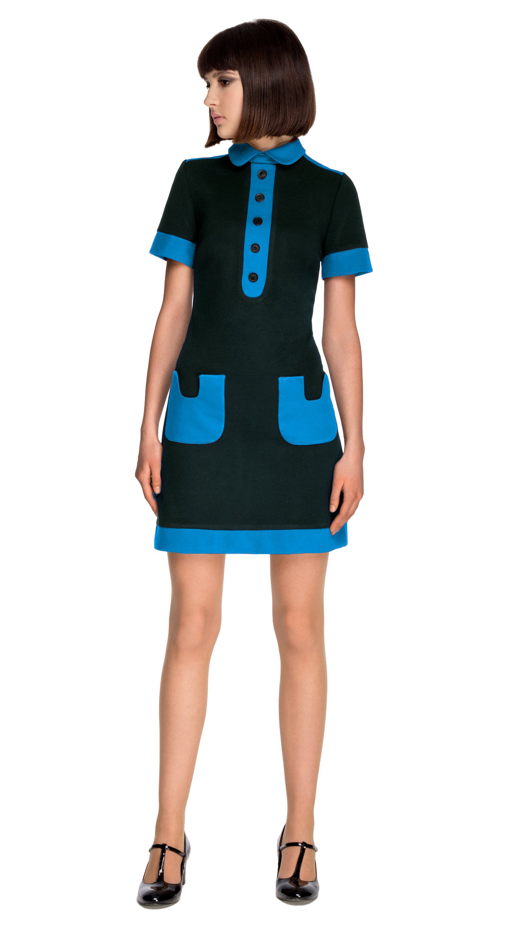BLACK/TURQUOISE JERSEY DRESS WITH COLLAR